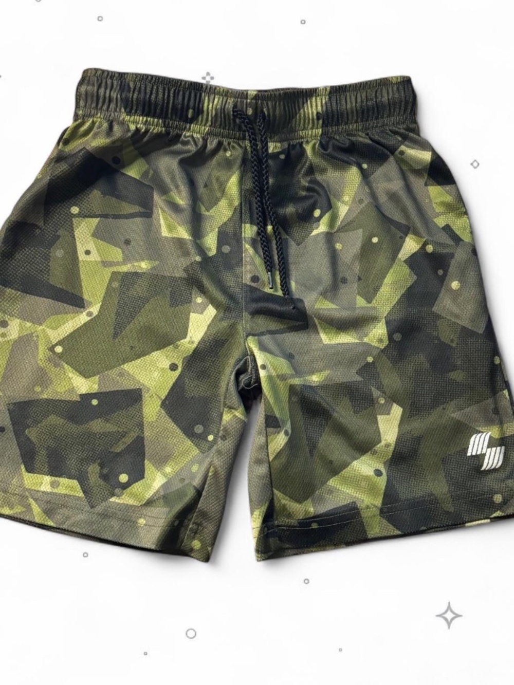 The Children's Place Sport Boys Green Geometric Camo Athletic Shorts S 5/6
